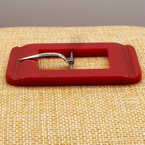 1950s Vintage Red Bakelite Square Belt Buckle Cherry Candy Apple Red - Picture 9 of 12